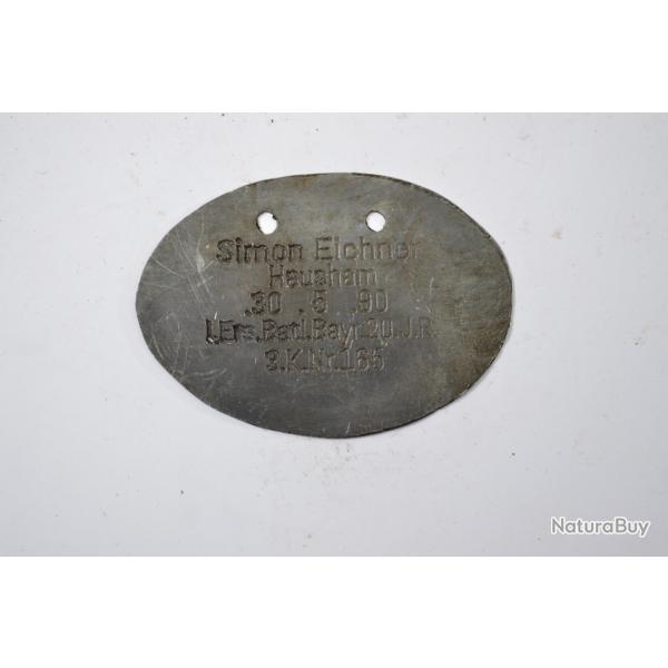 Copie plaque d'identit Allemande WW1 (A)