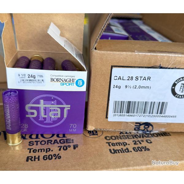 Carton de 250 cartouches Bornaghi Calibre 28 star 24g plombs 9.5