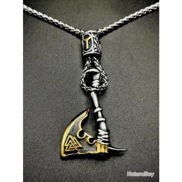 Collier Hache Viking Or: Amulette Rune Nordique enchre
