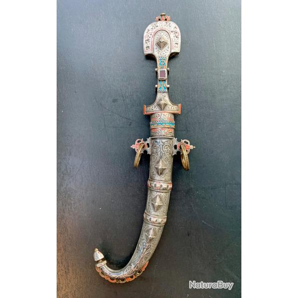 SOMPTUEUX POIGNARD KOUMMYA, MAGHREB, XIX SIECLE, COUTEAU MAROCAIN DE HAUT NIVEAU, AFRIQUE, NIMCHA