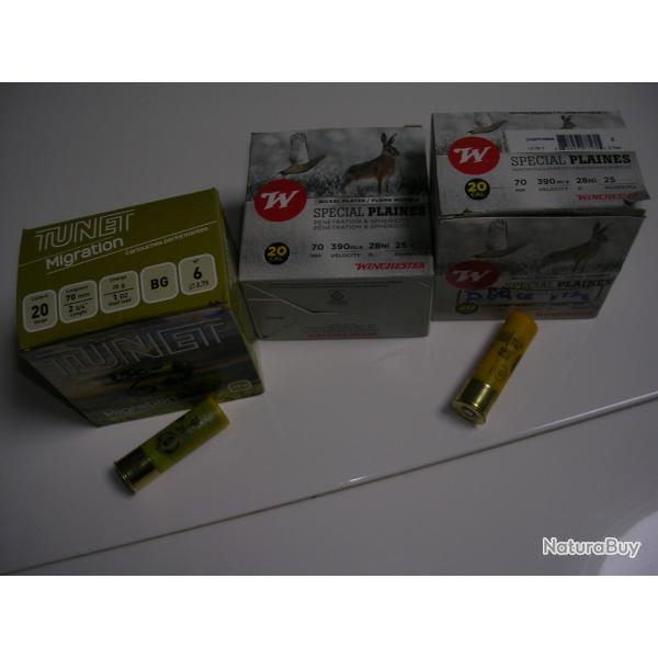 A SAISIR 1 lot de 67 cart. cal 20/70 n6 winchester et tunet