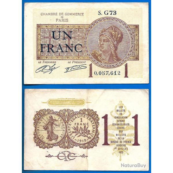 France 1 Franc 1919 a 1922 e la Chambre de Commerce de Paris Billet Francs Frcs Frc Frs