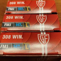 Cartouches cal.308win Fiocchi 147gr FMJ - Lot de 3 boîtes de 20 -
