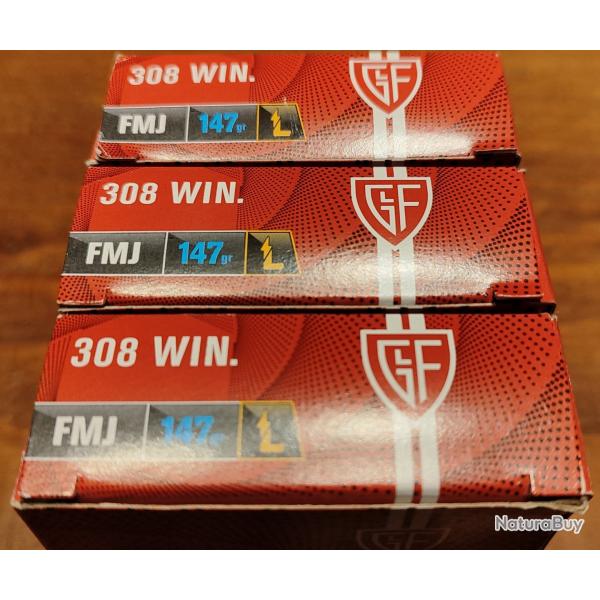 Cartouches cal.308win Fiocchi 147gr FMJ - Lot de 3 botes de 20 -