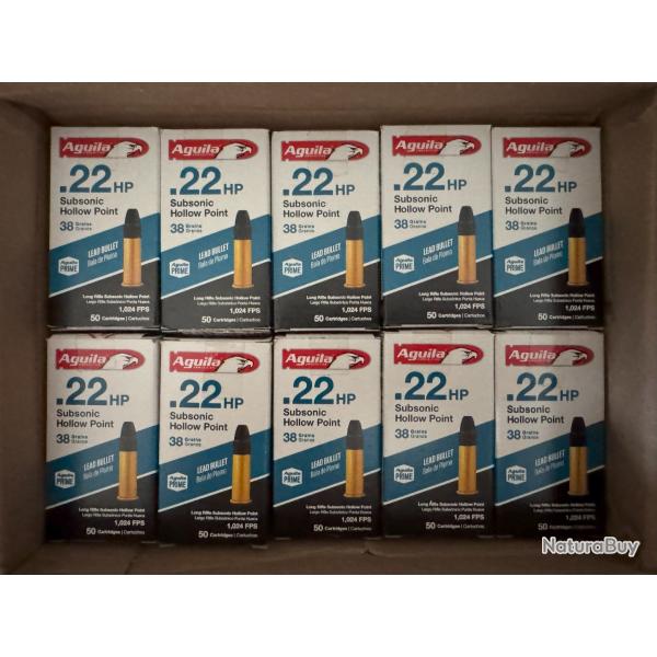 9 boites Aguila Subsonic Hollow Point calibre 22 LR