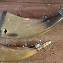 Poires a poudre en corne. La petite tres bon.etat, la grosse pour deco ou pieces