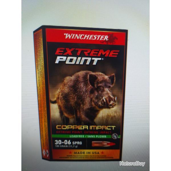 Winchester extrme point copper impact calibre 30-06 180gr lot de 3 botes soit 60 munitions