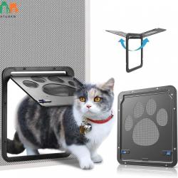 Porte noire à rabat magnétique verrouillable pour animaux de compagnie, porte intérieure pour chiot,