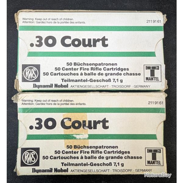 100 (2x50) cartouches RWS - .30 COURT - ogive 110 grains "T-MANTEL"