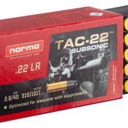 Cartouches 22lr Norma Subsonique bte de 500