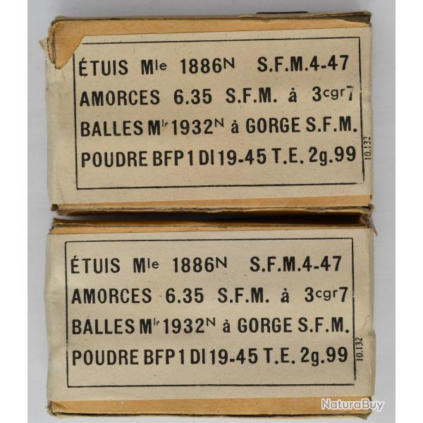 2 boites de 8 cartouches LEBEL balles 1932 N - S.F.M. 4-47 - Lot 840-48