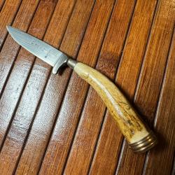 MINI NICKER COUTEAU DE CHASSE TRADITIONNEL ALLEMAND SIGNÉ G.MERZ ROSTEFREI BOIS DE CERF ANNÉE 50/60