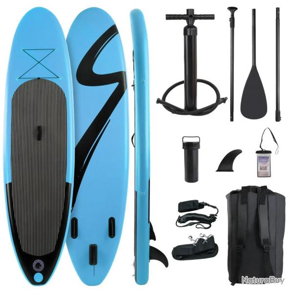Paddle Gonflable 10' x 30'' x 6'' avec Kit Complet Pagaie Pompe Sac Laisse Aileron SUP Antidrapant