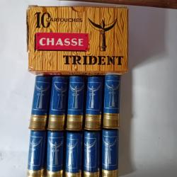 Boîte de 10 belles cartouches anciennes cal 16 douilles cartons bleues "TRIDENT ",
