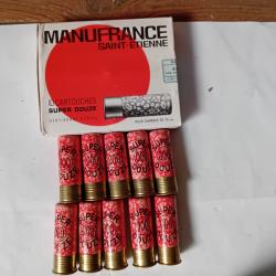 Boîte de 10 belles cartouches anciennes cal 12 douilles cartons  marbrée rouges MF