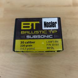 Nosler Balistic tip 220 grs -  Calibre 308 - Pour Subso