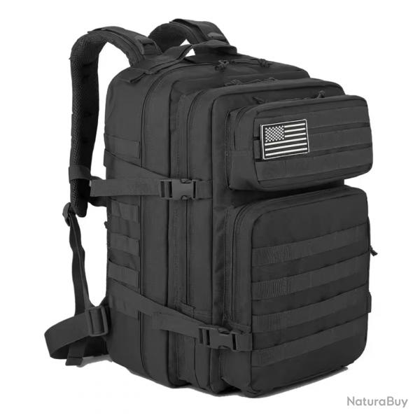 Sac  Dos Tactique 45L Grande Capacit - Sac Randonne 3J, Camping, Trekking, Militaire, Chasse NOIR