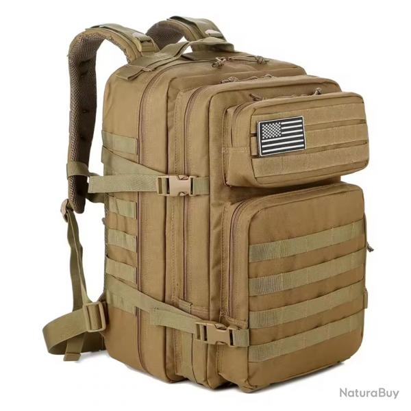 Sac  Dos Tactique 45L Grande Capacit - Sac Randonne 3J, Camping, Trekking, Militaire, Chasse KAKI