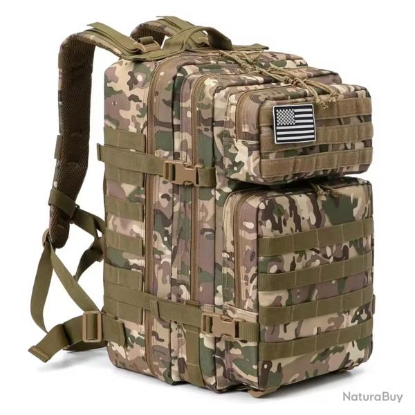 Sac  Dos Tactique 45L Grande Capacit - Sac Randonne 3J, Camping, Trekking, Militaire, Chasse CAMO