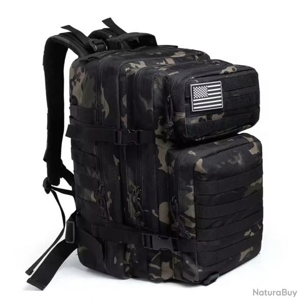 Sac  Dos Tactique 45L Grande Capacit - Sac Randonne 3J, Camping, Militaire, Chasse NOIR CAMO