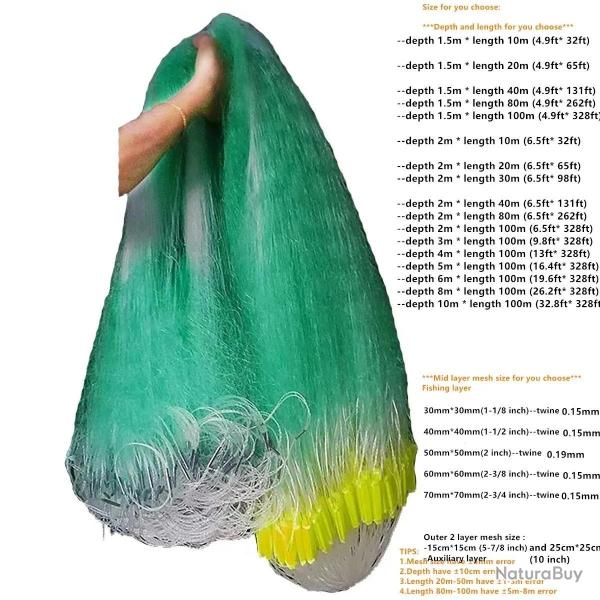 Filet de pche Length10m-100m filet de plomb 30mm-70mm rseau de pche Nylon Monofilament 2m x 100m 