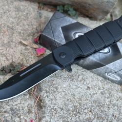 Couteau Semi Automatique Tactical Urban Lame Clip Point Acier Inox Manche Caoutchouc Linerock