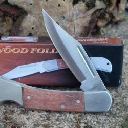 Couteau Pliant Lockback Style Buck Lame Clip Point Acier 3Cr13 Satinée Manche Bois