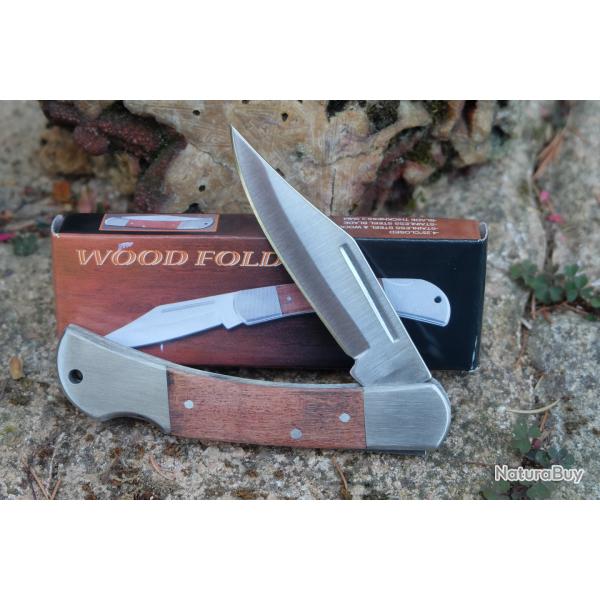 Couteau Pliant Lockback Style Buck Lame Clip Point Acier 3Cr13 Satine Manche Bois