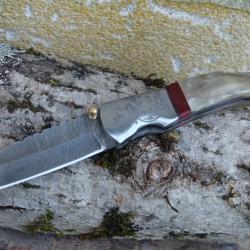 Beau Couteau Damas Lame Sheepfoot 128 Couches Manche Bélier Mitres Florale Linerlock Fab Artisanat