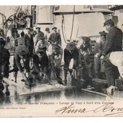 CPA - Marine Française - Lavage de Pont à bord d'un Cuirassé - N°3440