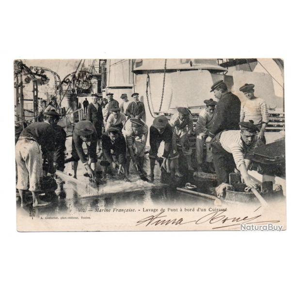 CPA - Marine Franaise - Lavage de Pont  bord d'un Cuirass - N3440
