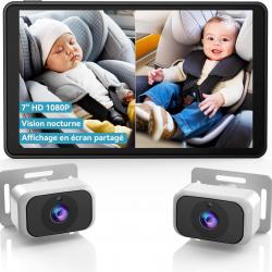 Caméra Voiture Bébé pour 2 Enfants : Écran IPS 7 Pouces avec Deux Caméras pour Siège Auto, Écran Par