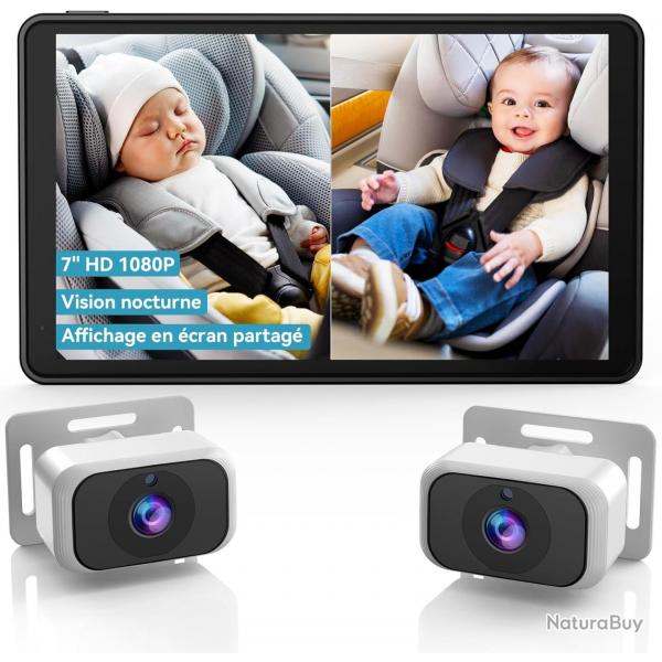 Camra Voiture Bb pour 2 Enfants : cran IPS 7 Pouces avec Deux Camras pour Sige Auto, cran Par
