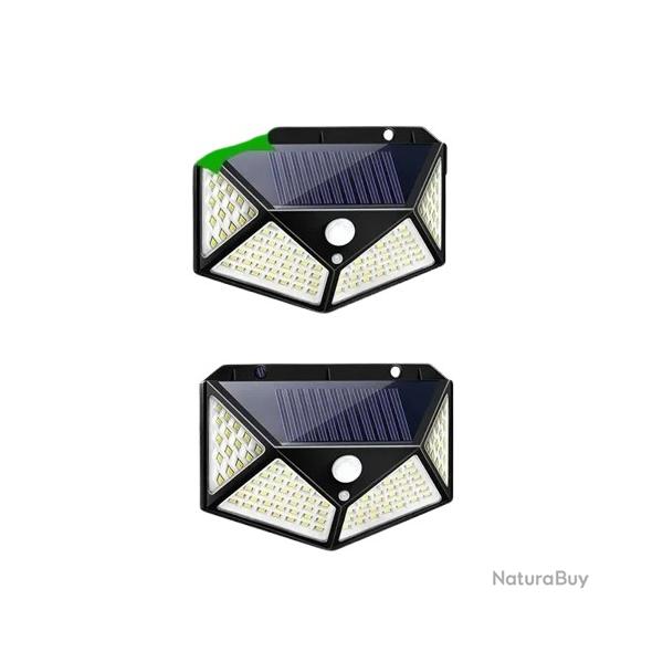 2XLampes Applique Murale Solaire Extrieure 100 LED tanche Dtecteur de Mouvement Jardin Terrasse