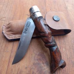 Unique Couteau OPINEL N9 Manche en Bois Sculpté avec Étui en cuir