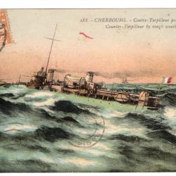 CPA - Marine Militaire  "Cherbourg" - Contre Torpilleur par gros Temps N°3449