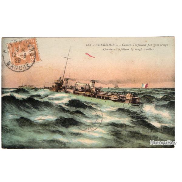 CPA - Marine Militaire  "Cherbourg" - Contre Torpilleur par gros Temps N3449