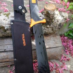 Bowie Couteau Machette Scie Survie Façon Bear Grylls Lame Acier 3Cr13 Etui Nylon Orange