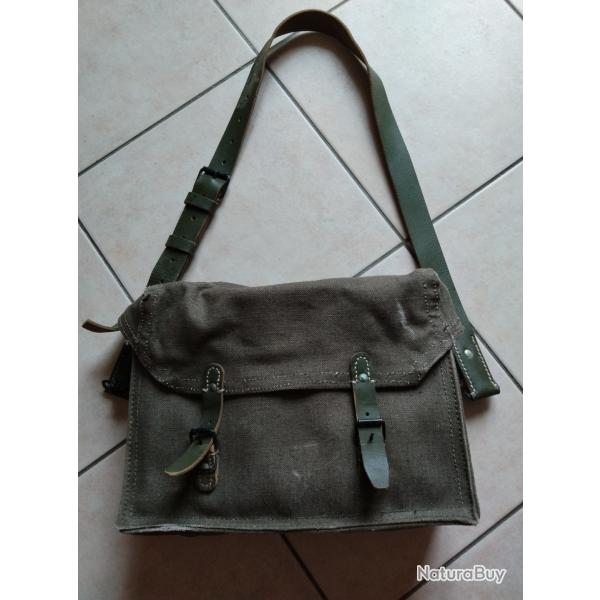 A SAISIR - Trs belle sacoche bandoulire toile et cuir vert en TBE COMME NEUVE