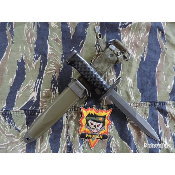 Baonnette USM6 MILPAR, rare fourreau USM8A1 VIZ, US Vietnam.