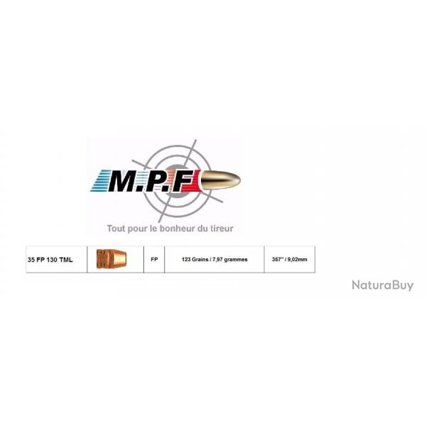 Ogives MPF Cuivres 38 FP 130 Gr TMJE  357 par 1000 en port gratuit