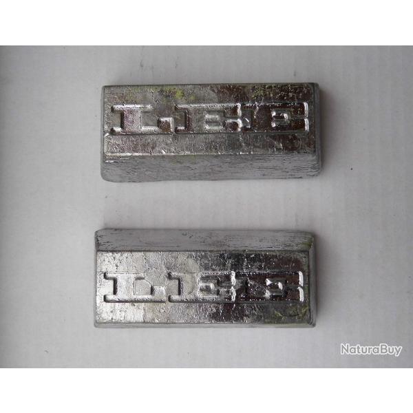Lot de 2 lingots de plomb LEE 800g (400g chacun) pour fonte de balles poudre noire ou autres