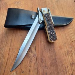Magnifique et Solide Couteau de Chasse à la d estaing BEGON Inox avec Étui en cuir