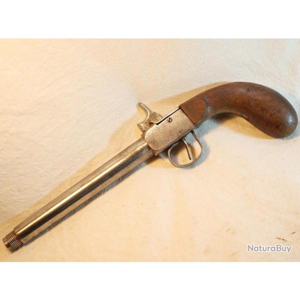 Grand pistolet coffre St Etienne braconnier avec filetage bout de canon calibre 12 mm rf HER24COF003