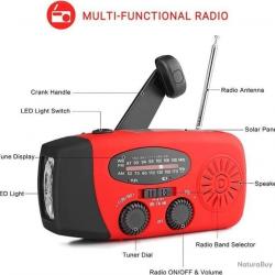 Radio d'urgence auto-alimentée Solaire et manivelle