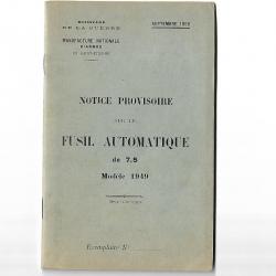 Notice Provisoire Fusil Automatique de 7.5mm-Modèle 1949