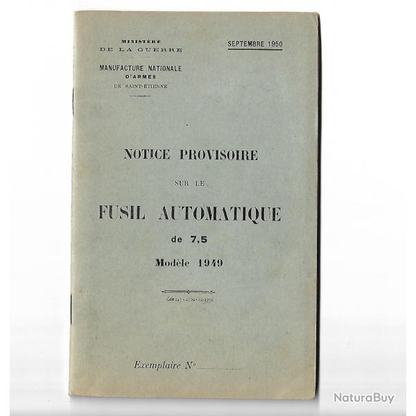 Notice Provisoire Fusil Automatique de 7.5mm-Modle 1949