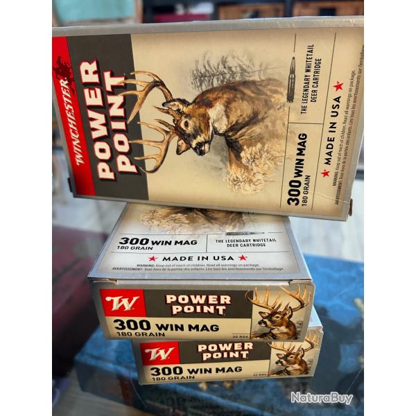 Lot de 3 boites de munitions winchester PP 180gr POWER POINT