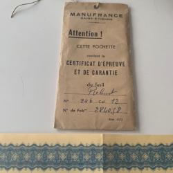 Ancien Certificat Francaise d'armes de Saint-Etienne 1957