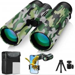 Jumelles Camouflage 12x42 HD Étanches avec Adaptateur Smartphone Observation Oiseaux Chasse Nature